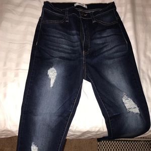 High waisted ripped jeans.